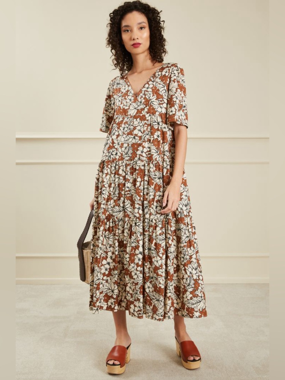 Weekend by Max Mara Sabato Floral Cotton Midi Dress | Tiered Italian Designer